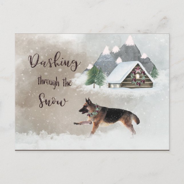 Cartes Pour Fêtes Annuelles Aquarelle bergère allemande Happy Holiday Scene (Devant)