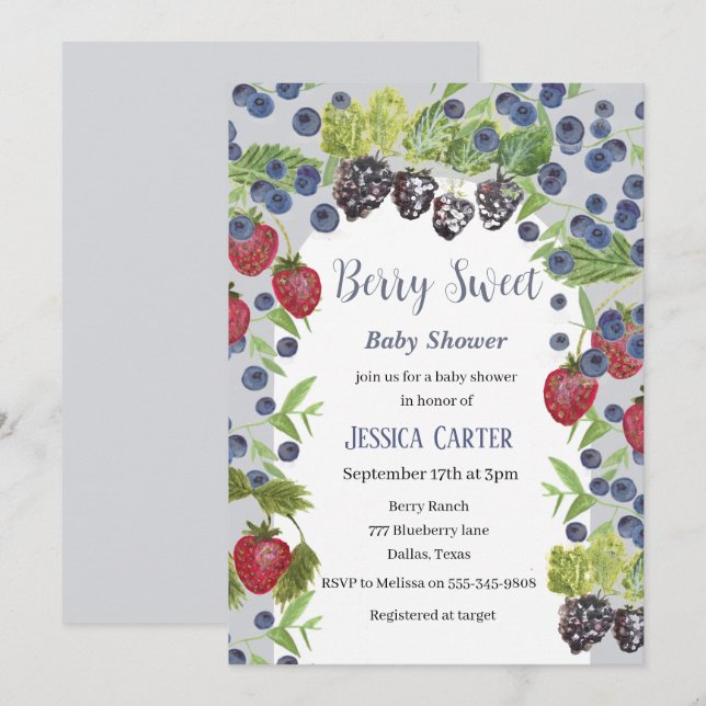Cartes Pour Fêtes Annuelles Aquarelle Berries Blueberry Boy Baby shower (Devant / Derrière)