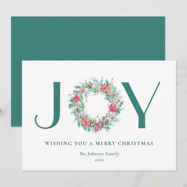 Cartes Pour Fêtes Annuelles Aquarelle Berries & verdure Noël JOIE Wreath (Devant / Derrière)