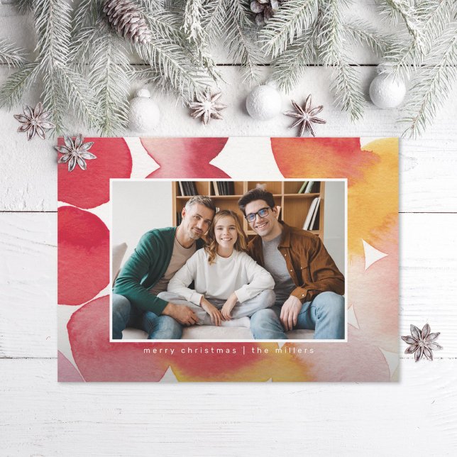 Cartes Pour Fêtes Annuelles Aquarelle Berry Photo de Noël moderne (Créateur téléchargé)