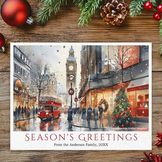 Cartes Pour Fêtes Annuelles Aquarelle Big Ben London Street Travel (Watercolor Big Ben London Street Travel Christmas Holiday Postcard)