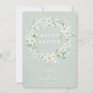 Cartes Pour Fêtes Annuelles Aquarelle Blanc Floral Wreath Happy Appartement de