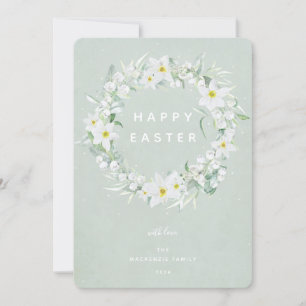 Cartes Pour Fêtes Annuelles Aquarelle Blanc Floral Wreath Happy Appartement de