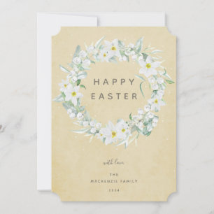 Cartes Pour Fêtes Annuelles Aquarelle Blanc Floral Wreath Happy Appartement de