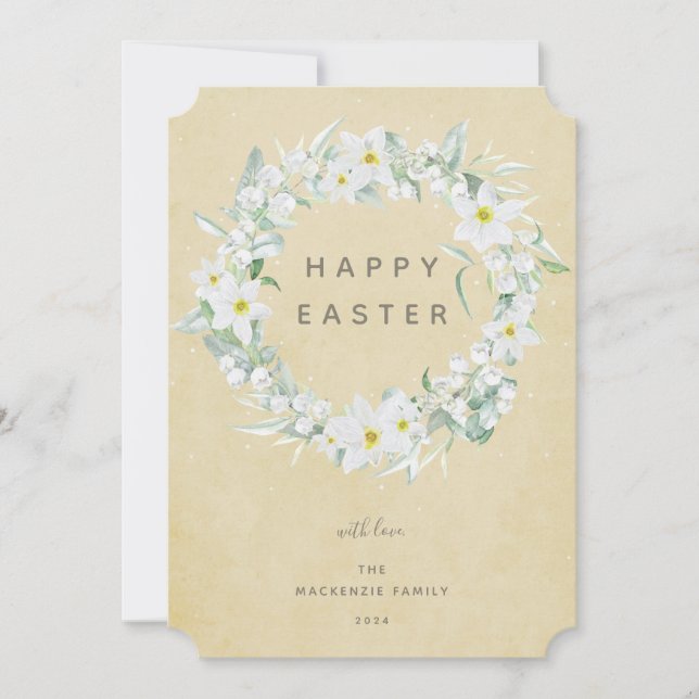 Cartes Pour Fêtes Annuelles Aquarelle Blanc Floral Wreath Happy Appartement de (Devant)