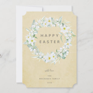 Cartes Pour Fêtes Annuelles Aquarelle Blanc Floral Wreath Happy Appartement de