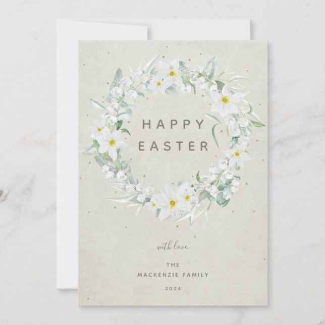 Cartes Pour Fêtes Annuelles Aquarelle Blanc Floral Wreath Happy Appartement de (Devant)