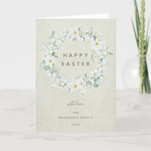 Cartes Pour Fêtes Annuelles Aquarelle Blanc Floral Wreath Happy Pâques