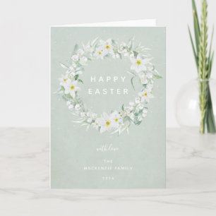 Cartes Pour Fêtes Annuelles Aquarelle Blanc Floral Wreath Happy Pâques