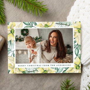 Cartes Pour Fêtes Annuelles Aquarelle Blanc Poinséttia Fleurs Photo