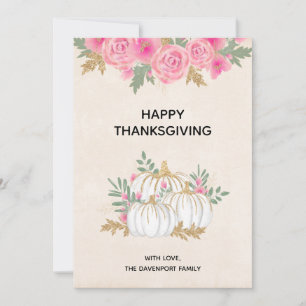 Cartes Pour Fêtes Annuelles Aquarelle blanche et or Citrouille Thankesgiving