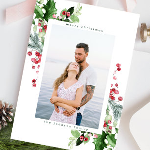 Cartes Pour Fêtes Annuelles Aquarelle blanche simple neige vert verdure une ph