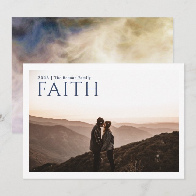 Cartes Pour Fêtes Annuelles Aquarelle bleu ASPECT simple Serif Retour (Devant / Derrière)