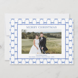 Cartes Pour Fêtes Annuelles Aquarelle Bleu Bow traditionnel Vintage Noël
