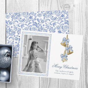 Cartes Pour Fêtes Annuelles Aquarelle bleu Chinoiserie Bow Bells Photo