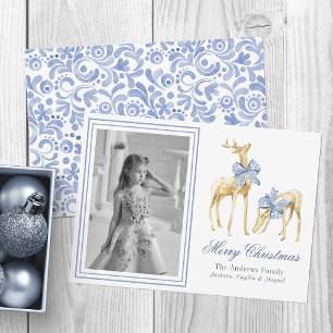 Cartes Pour Fêtes Annuelles Aquarelle bleu Chinoiserie Reindee Photo