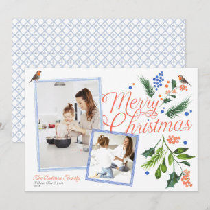 Cartes Pour Fêtes Annuelles Aquarelle bleu Citrus Joyeux Noël Deux photos