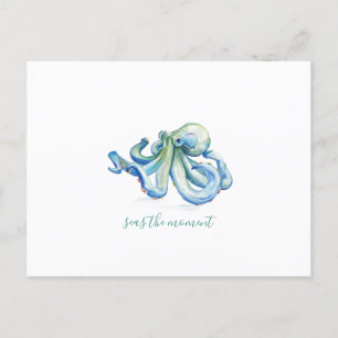 Cartes Pour Fêtes Annuelles Aquarelle bleu Octopus Art