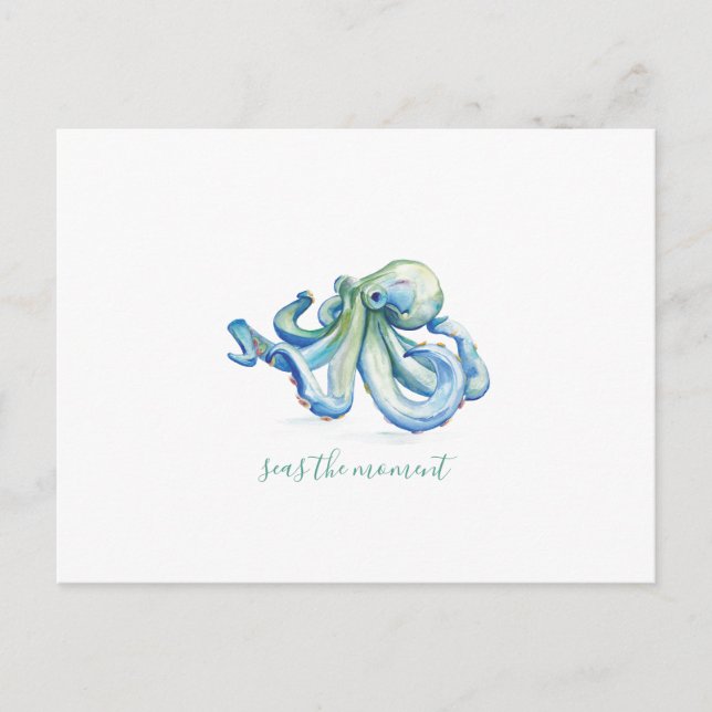 Cartes Pour Fêtes Annuelles Aquarelle bleu Octopus Art (Devant)