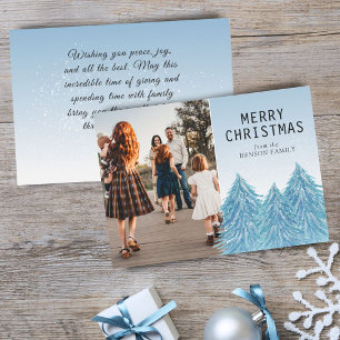 Cartes Pour Fêtes Annuelles Aquarelle bleue Arbre de Noël Photo artistique Ho