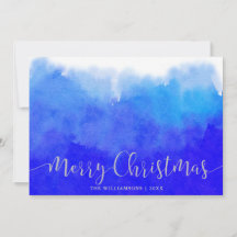 Aquarelle bleue et argent Joyeux Noël Photo
