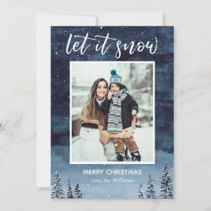 Cartes Pour Fêtes Annuelles Aquarelle bleue laissez neiger Noël