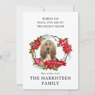 Cartes Pour Fêtes Annuelles Aquarelle Bloodhound Poinsettia Christmas Wreath