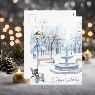 Cartes Pour Fêtes Annuelles Aquarelle Blue Winter Park Scene Joyeuses Vacances