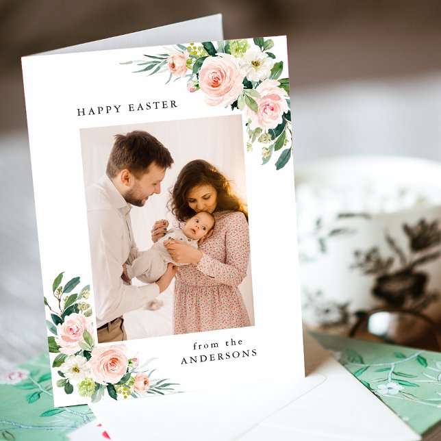 Cartes Pour Fêtes Annuelles Aquarelle Blush Floral Pâques Photo (Créateur téléchargé)