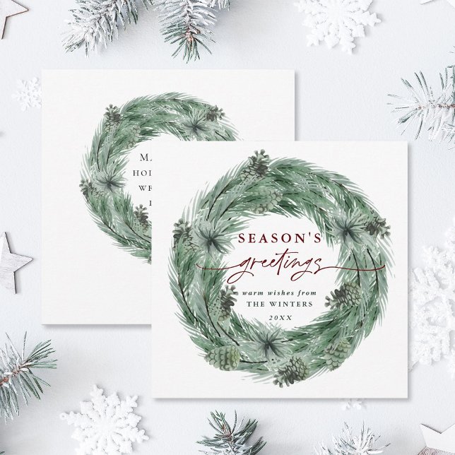 Cartes Pour Fêtes Annuelles Aquarelle Bonnes Fêtes de couronnes (Front & Back)
