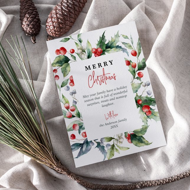 Cartes Pour Fêtes Annuelles Aquarelle Botanique Baies rouges Joyeux Noël (Créateur téléchargé)