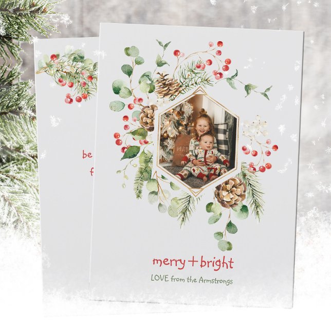 Cartes Pour Fêtes Annuelles Aquarelle botanique Baies rouges Merry & Bright (Botanical Watercolor Red Berries Merry & Bright Holiday Card ©Susanne Sachers - Sunny Mind 🌞)