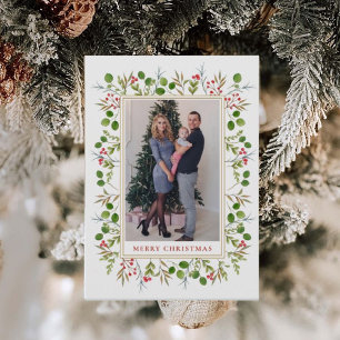 Cartes Pour Fêtes Annuelles Aquarelle Botanique Cadre photo de Noël