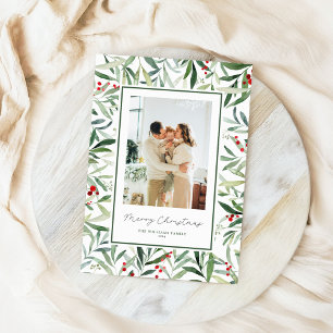 Cartes Pour Fêtes Annuelles Aquarelle Botanique Joyeux Noël Photo