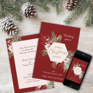Cartes Pour Fêtes Annuelles Aquarelle Botanique Noël Nom personnalisé Rouge