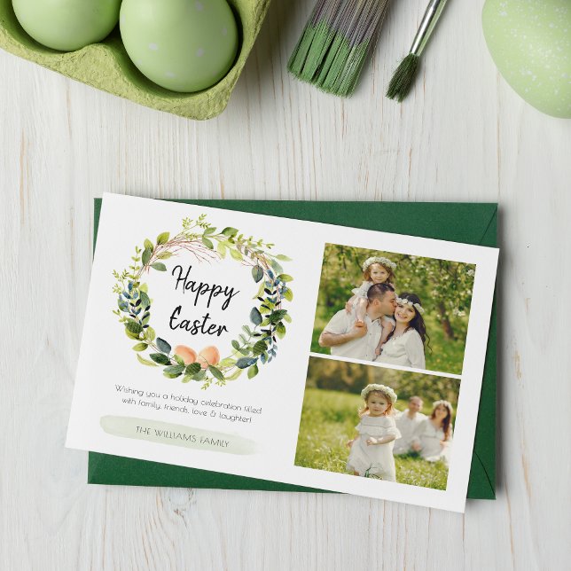 Cartes Pour Fêtes Annuelles Aquarelle Botanique Verdure Famille Photo Pâques (Créateur téléchargé)
