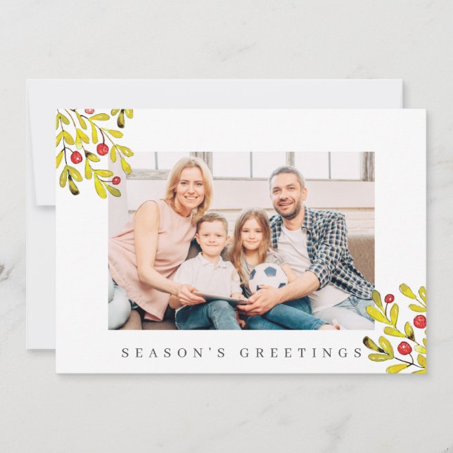 Cartes Pour Fêtes Annuelles Aquarelle Botanique Verdure Foliage Noël (Devant)