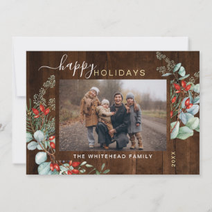 Cartes Pour Fêtes Annuelles Aquarelle botanique Vert Photo Bois foncé