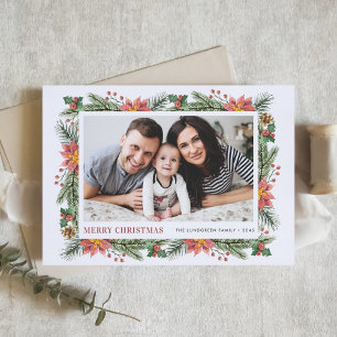 Cartes Pour Fêtes Annuelles Aquarelle Botaniques d'hiver Joyeux Noël Photo