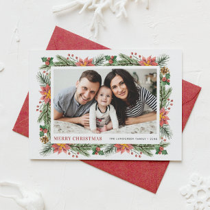 Cartes Pour Fêtes Annuelles Aquarelle Botaniques d'hiver Joyeux Noël Photo