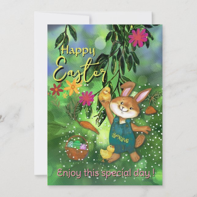 Cartes Pour Fêtes Annuelles Aquarelle Boulet de Pâques Poulet Message personna (Devant)