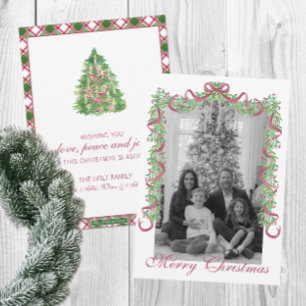 Cartes Pour Fêtes Annuelles Aquarelle Bourgogne Garland de Noël Photo