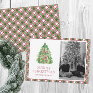 Cartes Pour Fêtes Annuelles Aquarelle Bourgogne Plaid Christmas Tree Photo