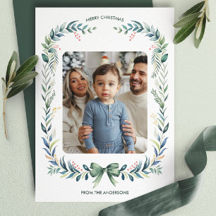 Cartes Pour Fêtes Annuelles Aquarelle Bow verte Wirlande de Noël Photo