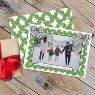 Cartes Pour Fêtes Annuelles Aquarelle Buffalo Plaid Black Bow Garland Photo