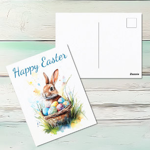 Cartes Pour Fêtes Annuelles Aquarelle Bunny & Pâques Panier
