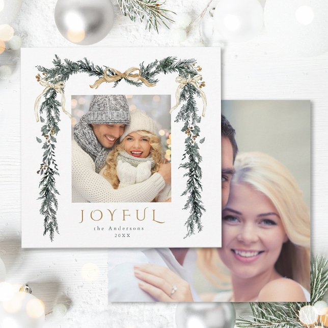 Cartes Pour Fêtes Annuelles Aquarelle cadre de Noël 2 Carré photo (Front & Back)