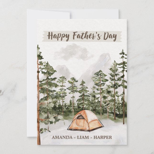 Cartes Pour Fêtes Annuelles Aquarelle Camping en plein air Fête des Pères (Devant)