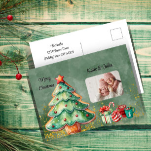 Cartes Pour Fêtes Annuelles Aquarelle captivante photo de l'arbre de Noël