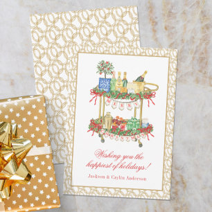 Cartes Pour Fêtes Annuelles Aquarelle Champagne Bar Panier Noël